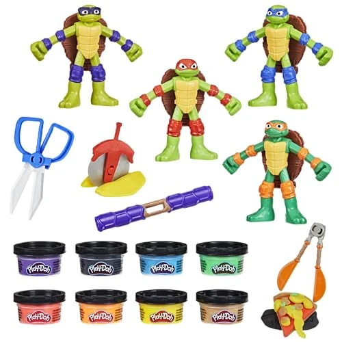 Begrenztes Angebot: Play-Doh Teenage Mutant Ninja Turtles Cowabunga Kreationen Spielset mit 4 Ninja Figuren und 8 Dosen Knete zum Formen und Dekorieren, Bastel-Set für Kinder ab 4 Jahren und als Weihnachtsspielzeug von 34.99 EUR auf 24.49 EUR (Rabatt 30%)
