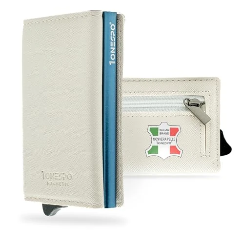 1ONESPO Women's Card Holder, White Saffiano Genuine Leather, Contemporary
