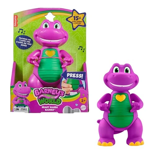 Offerta a tempo: Barney Fisher-Price Il Mondo Mani a Cuore, personaggio musicale alto 14+ cm con luci e suoni, look ispirato alla serie animata, giocattolo per bambini, 2+ anni, JFF05 - 43% da 13.99 € a 7.99 €