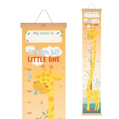 Legami - Mètre mural Dream Big Little One, mètre à suspendre pour mesurer la hauteur des enfants, jusqu'à 160 cm, 41 autocollants inclus, avec lattes en bois, thème girafes