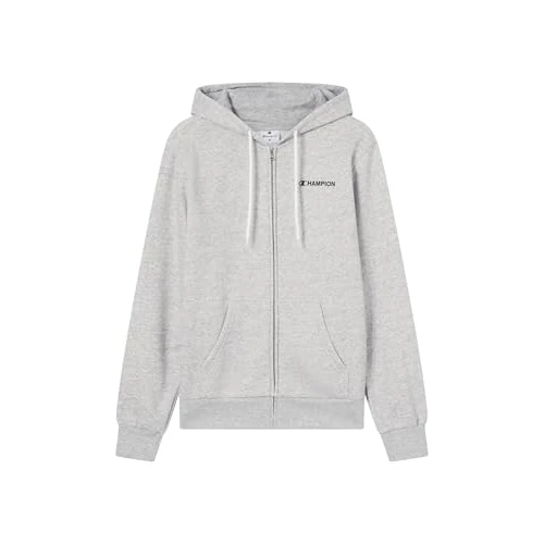 Champion Men’s Fleece Full-zip Hoodie with front kangaroo pocket, Contrast graphic, Adjustable hood with drawcord Grey