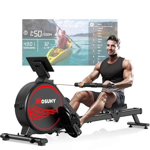 Rowing Machine for Home, Magnetic Rowing Machine with Upgrade Double Slide Rails, App Connection, 16 Resistance Levels, LCD Data Display, Maximum Load 160 kg Rowing