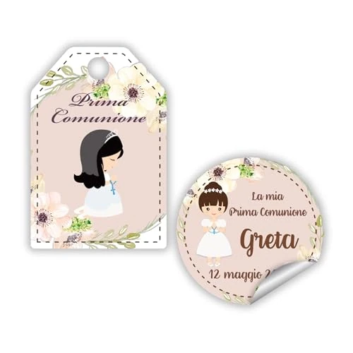Offerta a tempo: 10 pezzi Cartellini o Adesivi Prima Comunione personalizzati, bomboniera, Cresima, tondo, etichette, bigliettini, Comunione bimbi (C30) - 0.00% da 3.89 € a 3.89 €