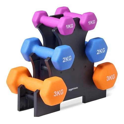 Limited-time offer: Amazon Basics Neoprene Dumbbell Weights with Stand, Set of 3 Pairs (1 kg, 2 kg, 3 kg), Multicolor from 25.19 GBP to 25.19 GBP (save 0%)