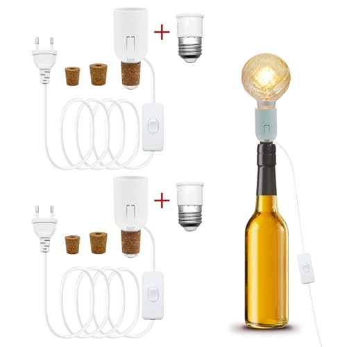 B22 Lampade per Bottiglia con Interruttore e Cavo 2.4M, Portalampada per Bottiglia E27 Adattatore per Bottiglia con Spina, E27 a B22 Convertitore, Adatto a Tutte Le Installazioni con Tappo a Bottiglia