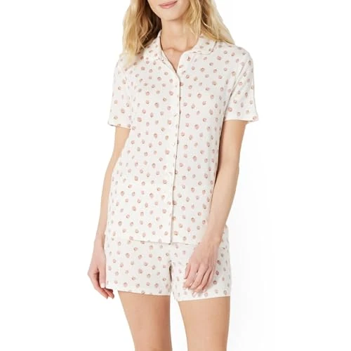 Zeitlich begrenztes Angebot: Amazon Essentials x Sofia Grainge Damen Pyjama-Set, eng anliegend, mit kurzen Ärmeln, Pfirsich Erdbeeren, XS von 20.90 € auf 20.90 € (0.00% Rabatt)