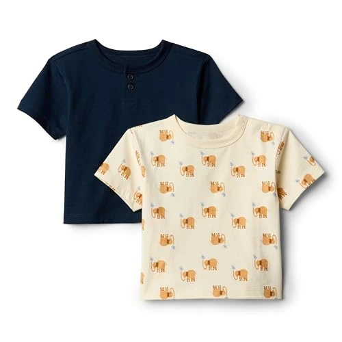 Offre limitée : Amazon Essentials x Sofia Grainge T-shirts à Col Rond et Manches Courtes en Coton Bébé garçon, Lot de 2, Bleu Marine/Éléphants, 2 ans de 15.00 € à 12.80 € (15% de remise)