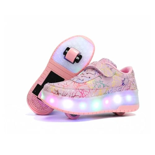 HUSKSWARE Rolschoenen, schoenen voor jongens en meisjes, met 4 wieltjes, skateboardschoenen, verstelbaar, jeugdschoenen met wieltjes, zwart, wit, 28 - 40 EU, 34 EU