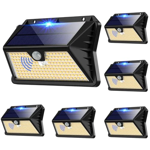 Offerta a tempo: Faro LED Esterno con Pannello Solare, 6 Pezzi IP65 Luce Solare LED Esterno con Sensore di Movimento, 185 LED/3 Modos Lampada Solare da Esterno, Impermeabile LED Lampione per Giardino (Bianco caldo) - 60.01% da 49.99 € a 19.99 €