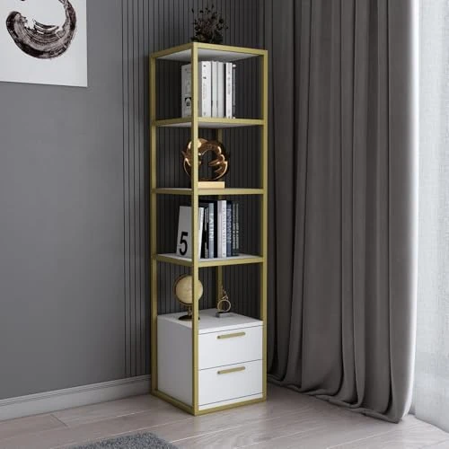 Tijdelijke aanbieding: Hanah Home Modern Glam Boekenplank, goud en wit, 39 x 39 x 160 cm, 100% melamine gecoat, deeltjesbord, 18 mm dik, stevig metalen frame, stijlvolle opbergoplossing van 206.53 € naar 206.53 € (0.00% korting)