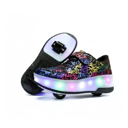 Offre limitee: HUSKSWARE Patins à roulettes pour garçons et Filles avec 4 roulettes, Chaussures de Skateboard réglables, Chaussures avec roulettes, Noir, Blanc, 28-40 EU, 668 Noir 2 Roues, 37 EU de 52.99 EUR a 39.74 EUR (economie 25%)