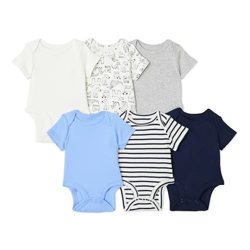 Zeitlich begrenztes Angebot: Amazon Essentials Unisex Baby Kurzärmelige Bodys aus Gerippter Baumwolle, 6er Pack, Blau/Hunde, 0 Monate von 25.10 € auf 25.10 € (0.00% Rabatt)