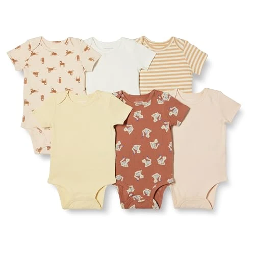 Limited-time offer: Amazon Essentials Unisex Babies' Short-Sleeve Bodysuits, Baby Vests, Pack of 6, Multicolour/Tiger, 12 Months from 16.90 GBP to 16.90 GBP (save 0%)