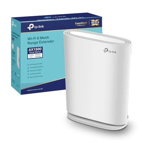 TP-Link RE500XD dual-band WLAN-repeater 6, vermogen AX1500, Gigabit poort 1000 Mbit/s, universele compatibiliteit/EasyMesh, verticaal ontwerp
