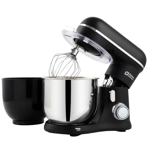 Kitchen in the Box Keukenrobot, 3,5L met twee kommen, compact en lichtgewicht, 10 snelheden met pulsefunctie, matte afwerking, inclusief garde, deeghaak en klopper, Zwart