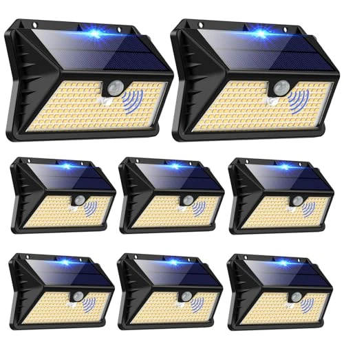 Offerta a tempo: Faro LED Esterno con Pannello Solare, 【8 Pezzi】Luce Solare LED Esterno con Sensore di Movimento, 185 LED/3 Modos Lampada Solare da Esterno, IP65 Impermeabile LED Lampione per Giardino (Bianco caldo) - 53.36% da 42.86 € a 19.99 €