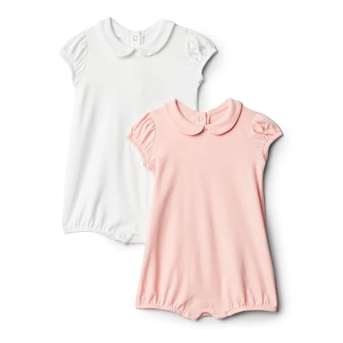 Offerta a tempo: Amazon Essentials x Sofia Grainge Bimba 0-24 Tutina a Maniche Corte in Cotone con Colletto Peter Pan, confezione da 2, Bianco/Rosa Chiaro 18 mesi - 24% da 18.90 € a 14.33 €