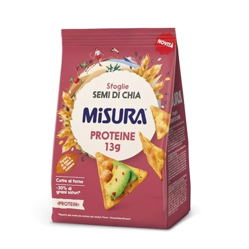 Offerta a tempo: Misura Protein Sfoglie con Semi di Chia - Cotte al Forno, Ricche di Fibre, con 13 g di Proteine, Senza Aromi, Confezione da 170 gr con Carta Certificata FSC - 29% da 2.39 € a 1.69 €
