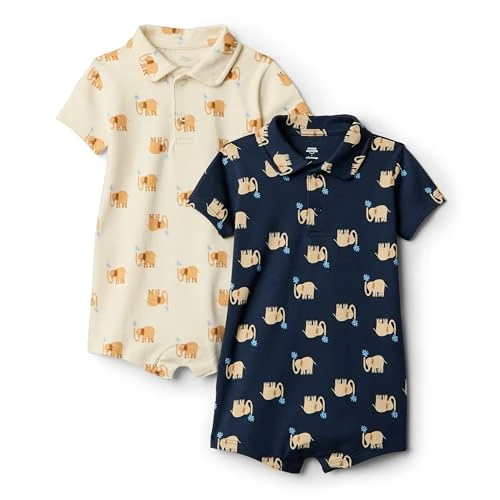 Offre limitée : Amazon Essentials x Sofia Grainge Barboteuse en Coton, Manches Courtes et Col Polo Bébé garçon, Lot de 2, Éléphants, 0 mois de 14.08 € à 14.08 € (0.00% de remise)