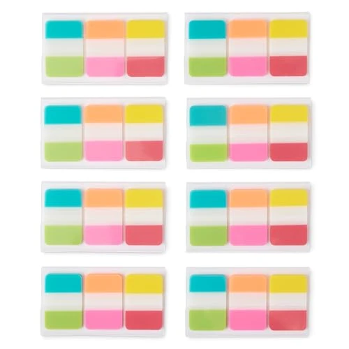 Amazon Basics - Rectangular Pestañas de 2.5 cm de ancho, 8 dispensadores por paquete, 480 unidades, colores Surtido