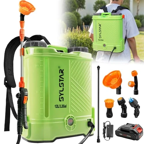 Limited-time offer: SYLSTAR Battery Powered Knapsack Sprayer 12L,80PSI Pressure Spray Compatible With Makita 18V Battery,Backpack Sprayer With 5 Nozzles,39.3'' Telescopic Wand,For Garden&Lawn from 92.99 £ to 74.39 £ (save 20%)