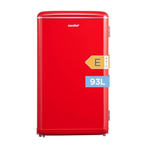 COMFEE' RCD93RE2EURT(E) Small Refrigerator, 93 Litres, Retro Design, Mini Fridge, Table Fridge, Adjustable Thermostat, Quiet, Suitable for Home, Office and Hotel, Red