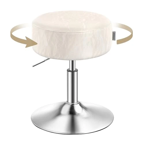 VASAGLE Stołek toaletkowy, stołek do makijażu z regulacją wysokości, obracany o 360?, tapicerka PU, gruba poduszka, do sypialni, kuchni, jadalni, nowoczesny, kremowo-biały LJB120WD01