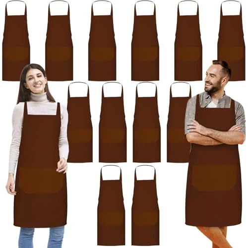 Offre limitée : Tczecoo Lot de 12 tabliers de cuisine, unisexe, rouge avec 2 poches, tablier de cuisine pour adultes, pour la cuisine, la peinture, le barbecue, la pâtisserie, lavable en machine, 60 x 71 cm, Marron de 33.76 € à 33.76 € (0.00% de remise)