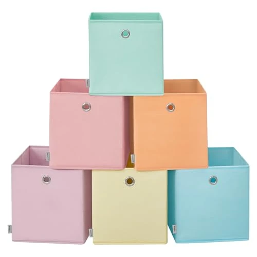 Offerta a tempo: SONGMICS Scatole Portaoggetti, Set di 6 Contenitori in Tessuto Pieghevoli, 30 x 30 x 30 cm, per Armadi a Cubo, Organizer Colorati, Cestini Portaoggetti per Camera da Letto Soggiorno RFB230X01 - 22% da 26.99 € a 20.99 €