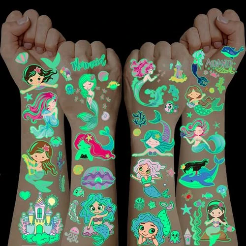 100+ Pezzi Tatuaggi per Bambini Sirena, Regalini Fine Festa Compleanno Tatuaggi Temporanei Regalo Bambina 3-12 Anni Trasferelli per Bambini Pignatta Compleanno Stickers Bambina Attacca Stacca