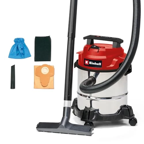 Einhell Wet/Dry Vacuum Cleaner TC-VC 1812/1 S (1250 W, Suction Power: 180 mbar, 4 castors, 12 L Reservoir, incl. Crevice Nozzle & Combination Nozzle, Foam Filter, Vacuum Cleaner Bag and Filter)