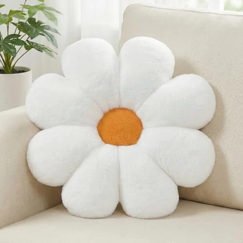 Aryan Blume Bodenkissen, Ästhetische Blumenbodenkissen weiß werfen Kissen, Preppy Raumdekoration Kissen für Schlafzimmer, Sofa, Couch 38cm (weiß)