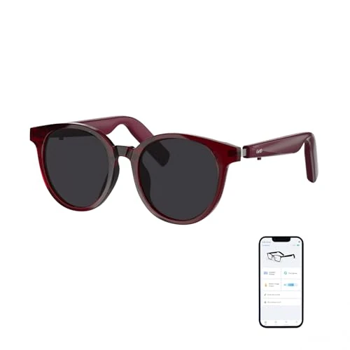 GetD Gafas Bluetooth, gafas inteligentes de oreja abierta, gafas de sol polarizadas redondas grandes, gafas de audio Bluetooth 5.4, antifugas de sonido, reducción de ruido de llamada, lente de