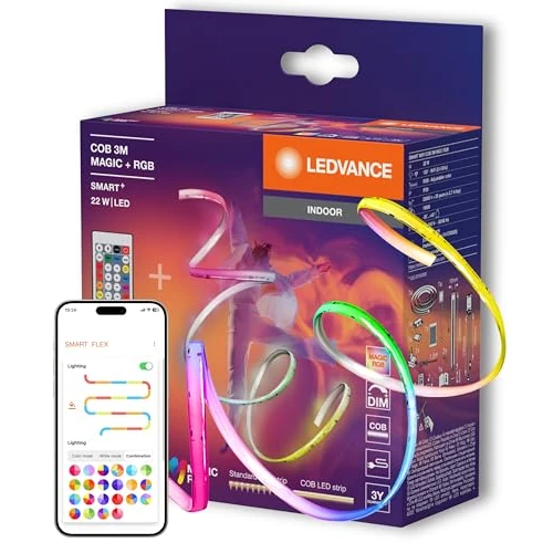 LEDVANCE Smart WiFi Decorative COB Strips with Magic RGB and Homogeneous Light Effect with Remote Control, 22 W, Dimmable, IP20, White, Silicone, Bulb Not Replaceable