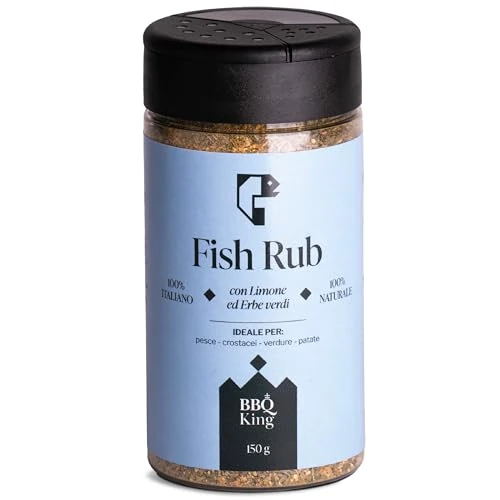 Offerta a tempo: BBQ KING - Fish Rub Confezione da 150 Gr, Dry Rub Bbq per Pesce Ideale per Barbecue e Grill, Set Spezie Cucina Made in Italy, Miscela di Spezie per Pesce alla Griglia, Crostacei o Pesce Affumicato - 18% da 14.26 € a 11.66 €