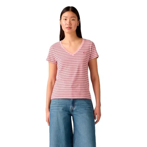 Offerta a tempo: Levi's Maglietta da Donna Perfect Vneck, Clara Stripe Zephyr, XS - 50% da 25.00 € a 12.50 €