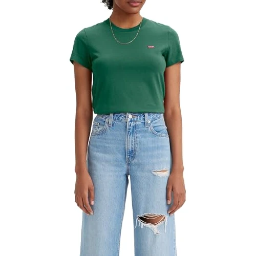Tijdelijke aanbieding: Levi's Dames The Perfect Tee T-shirt, Gestreept Chesthit Logo, bistro groen, XS van 24.95 EUR naar 24.95 EUR (korting 0%)