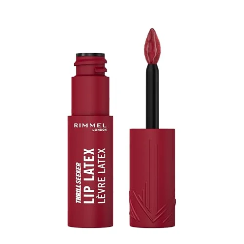 Offerta a tempo: Rimmel London, Thrill Seeker Lip Latex, Rossetto liquido, Lucidalabbra, Colore labbra, Rossetto con acido ialuronico, Tinta labbra, Morbidezza e lucentezza, Vitamina E, Aloe Vera, 6 ml, 450 Majesty - 55% da 11.77 € a 5.32 €
