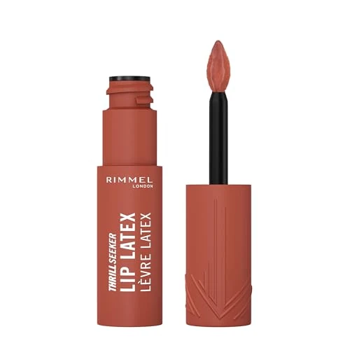 Rimmel Thrill Seeker Lip Latex, 250 Honey Bun, Ultra-Smooth Finish, Lasts All Day, Transfer-Proof, Infused with Aloe Vera, Hyaluronic Acid and Vitamin E, Diamond-Like Shape Applicator, Vegan