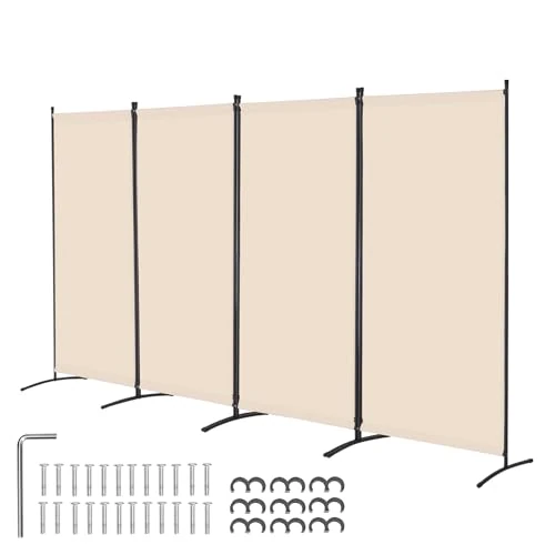VEVOR Room Divider, 4 Panels Room Divider, Folding Privacy Screen and Portable Partition Divider for Room Separation, Freestanding Room Partitions for Office, Bedroom, Study, Beige