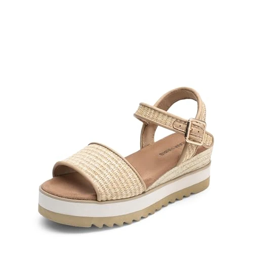 Offerta a tempo: DREAM PAIRS Sandali con Zeppa e Plateau con Cinturino alla Caviglia e Fibbia a Punta Aperta da Donna,Size 39,Rafia Naturale,DWUMPS2504 - 19% da 43.99 € a 35.52 €