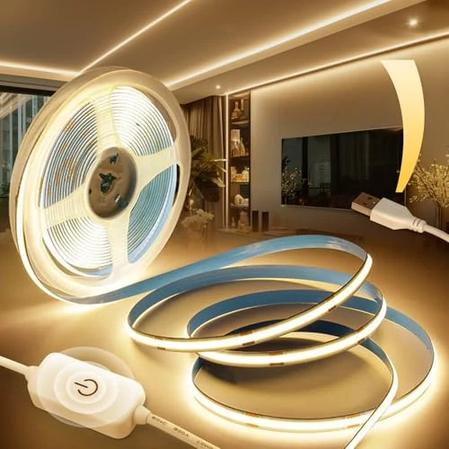 Offre limitée : BRIMETI Ruban LED COB USB 5M Autocollant TV Blanc Chaud 3000K 5V, Dimmable Densité 320LEDs/M Largeur 8mm Bande Lumineuse LED COB Flexible Découpable, Pour Rétroéclairage, Armoire, Chambre de 17.99 € à 11.39 € (37% de remise)