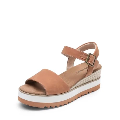 Offerta a tempo: DREAM PAIRS Sandali con Zeppa e Plateau con Cinturino alla Caviglia e Fibbia a Punta Aperta da Donna,Size 38,Abbronzatura,DWUMPS2504 - 5% da 38.99 € a 37.04 €