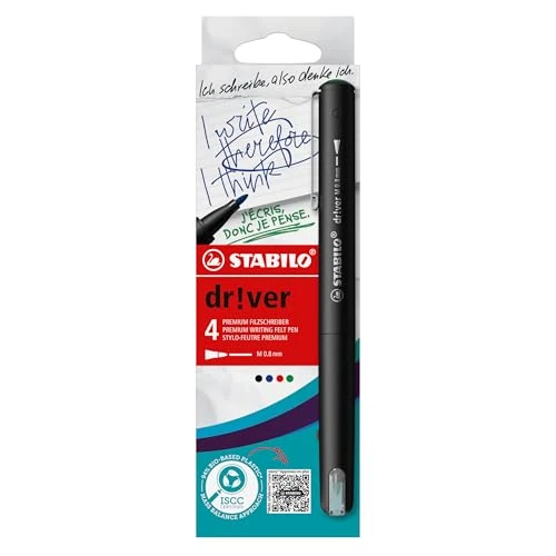 Oferta limitowana: STABILO dr!ver – pisak premium z filcową końcówką – średni – 4 sztuki – czarny, niebieski, zielony, czerwony z 36.07 zł na 36.07 zł (oszczędź 0.00%)