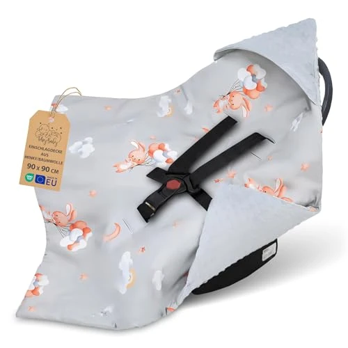Offerta a tempo: Sacco ovetto coperta invernale 90x90 cm - universale lavabile copertina per passeggino bebe per seggiolino auto bambino o swaddle neonato 0-6 mesi Oeko-Tex Coniglio - 32% da 46.99 € a 31.99 €