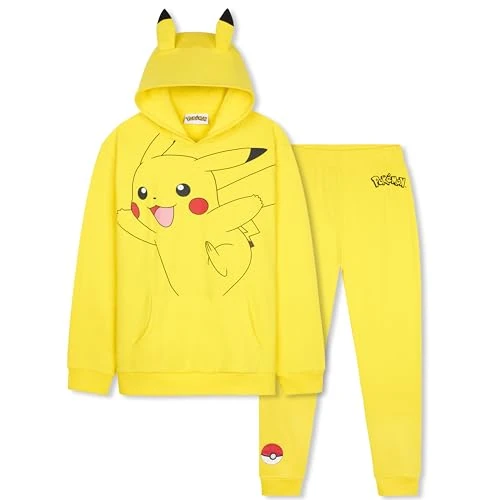 Pokémon Survêtement Enfant Garcon, Ensemble Jogging 2 Pièces avec Sweat a Capuche et Pantalon Survetement, Cadeau Garçon (9-10 Ans, Jaune Pikachu)