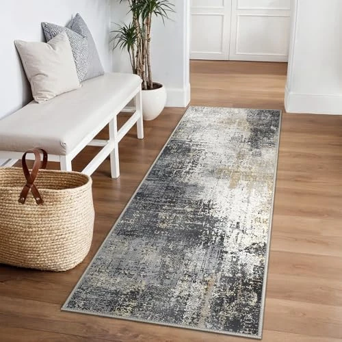 Offerta a tempo: BEIMO Tappeto Salotto Pelo Corto, Moderno Tappeto Camera Da Letto, Tappeti Antiscivolo Lavabile, Tappeti Astratto per Corridoio, Soggiorno, Sala, Cameretta, Grigio, 80x150cm - 41% da 36.99 € a 21.99 €