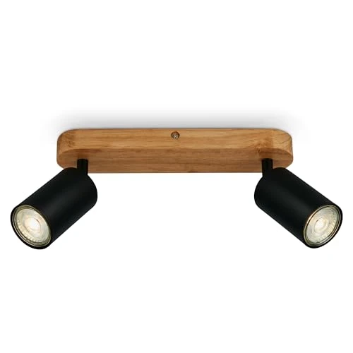 Offerta a tempo: B.K.Licht - Lampada da soffitto orientabile, attacco GU10, max. 9 W, plafoniera, lampada, lampada da soggiorno, lampada da camera da letto, lampada da cucina, faretto da soffitto, 27 cm, nero-legno - 8% da 24.99 € a 22.87 €