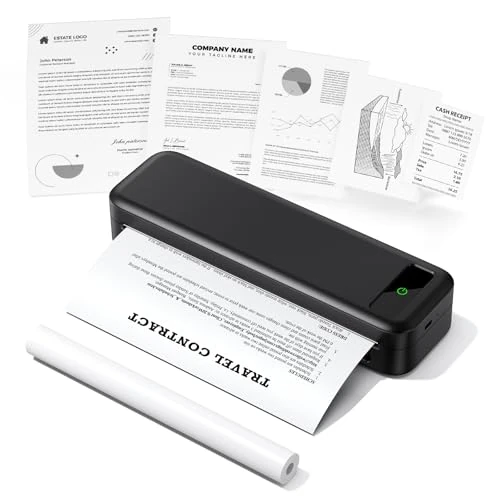 Imprimante Thermique Portable A4 sans Encre - Bluetooth sans Fil Compatible avec iOS et Android - Mini Imprimante Petite pour Papier Thermique 216/210/110/80/53mm, Mac, Windows, Reçus, 599g - Noir