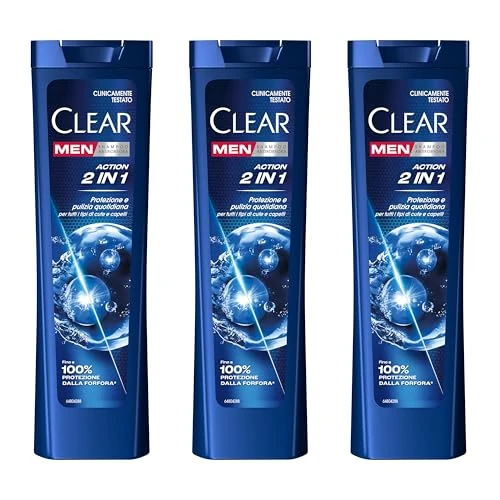 Offre limitee: Clear Men Shampooing Antipelliculaire pour tous les types de cheveux et de cuir chevelu Action 2in1 jusqu'à 100% de protection contre les pellicules* 3x 225 ml de 14.99 EUR a 14.99 EUR (economie 0%)